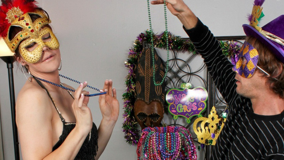 Canadian beauty Candi returns to celebrate Mardi Gras with a friend