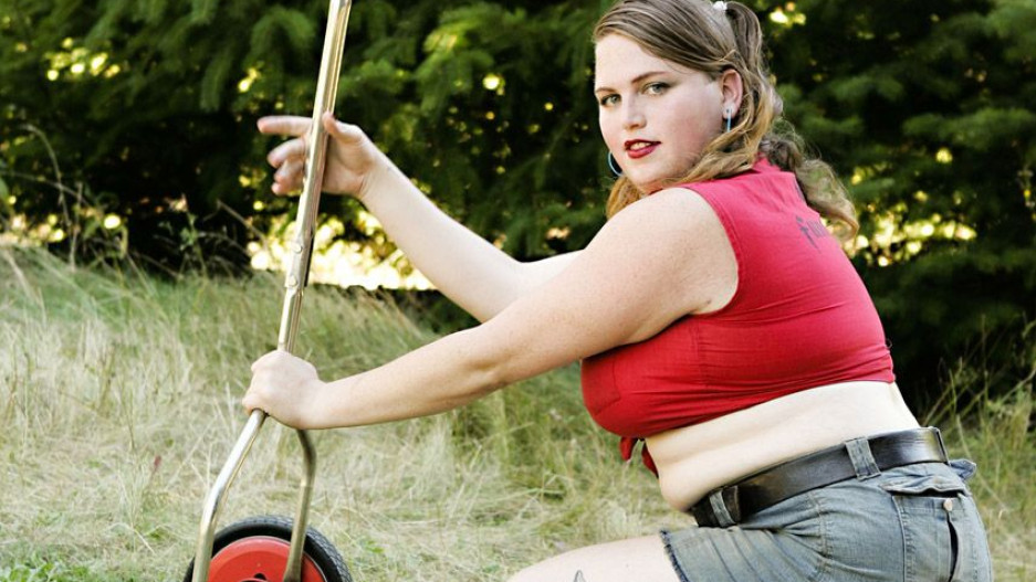 Elsie Thorne Mows The Lawn
