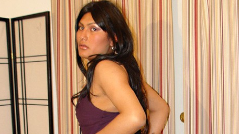 Vanessa Strokes In Purple Thigh Highs
